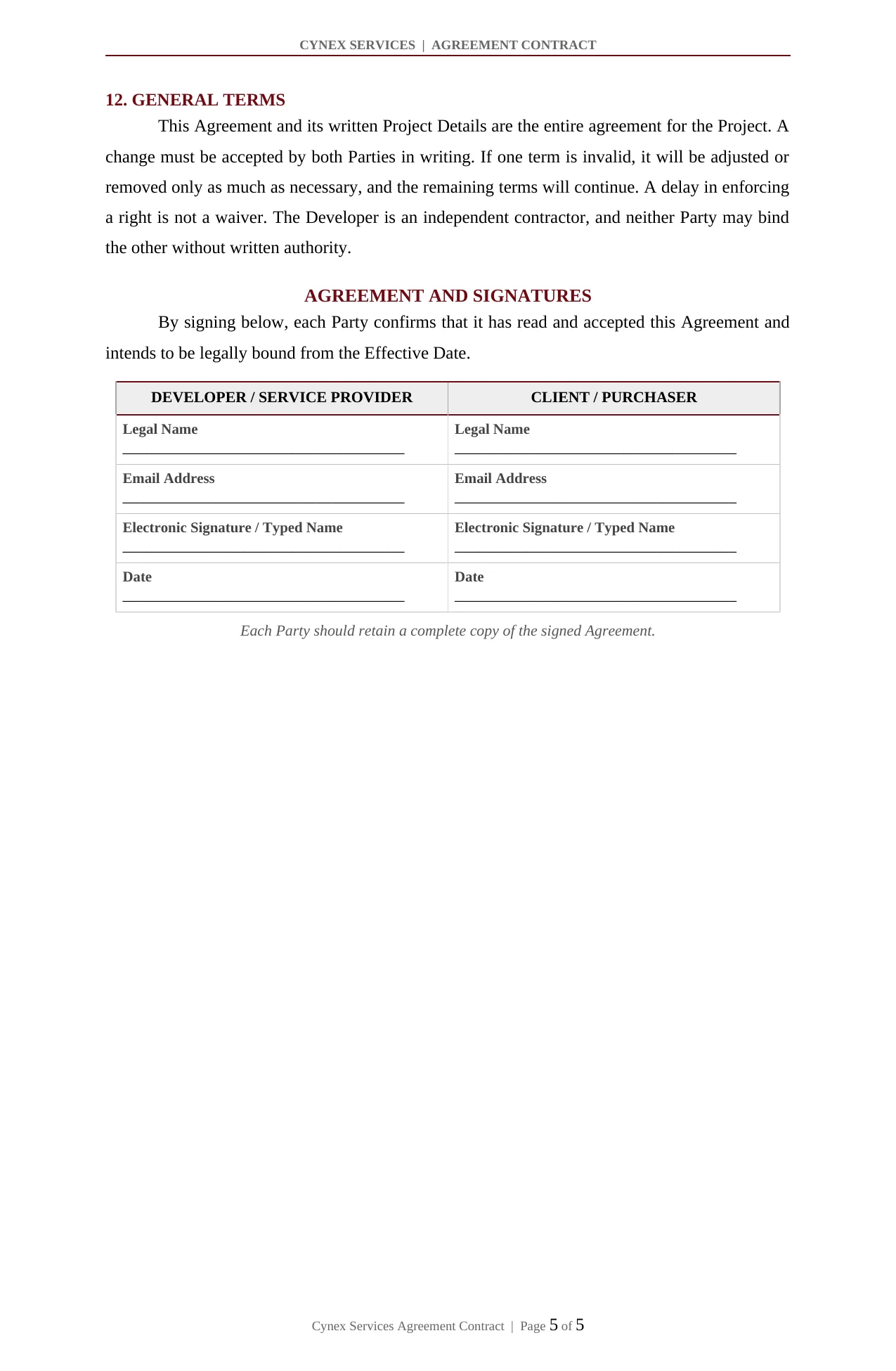Page 5: general terms and signatures